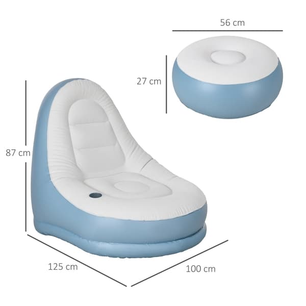 Rootz oppustelige stolesæt - Air Chair - Udendørs liggestol - Ergonomisk design - Holdbar plastik - Praktisk kopholder - 125cm x 100cm x 87cm - Hvid +