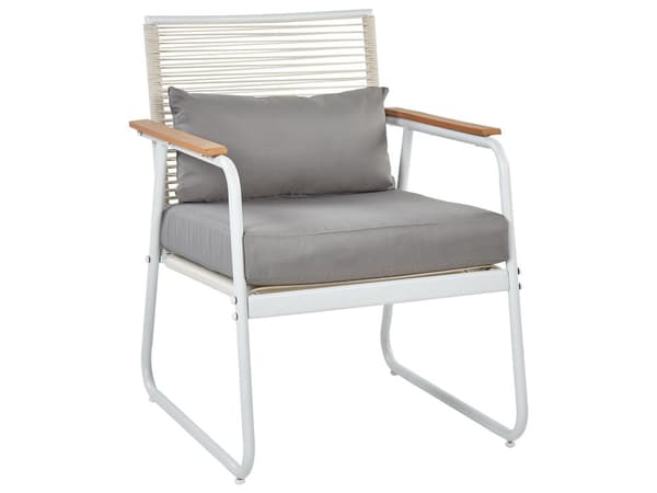 Trädgårdsuppsättning Vit Stål med Grå Dynor Loungegrupp 4-sits Uppsättning Bord Modern