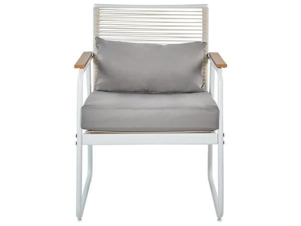 Trädgårdsuppsättning Vit Stål med Grå Dynor Loungegrupp 4-sits Uppsättning Bord Modern