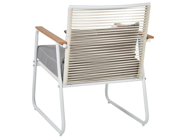 Trädgårdsuppsättning Vit Stål med Grå Dynor Loungegrupp 4-sits Uppsättning Bord Modern