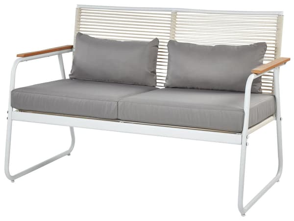 Trädgårdsuppsättning Vit Stål med Grå Dynor Loungegrupp 4-sits Uppsättning Bord Modern