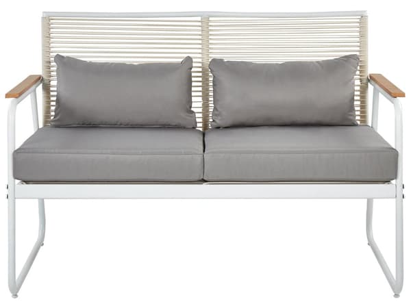 Trädgårdsuppsättning Vit Stål med Grå Dynor Loungegrupp 4-sits Uppsättning Bord Modern