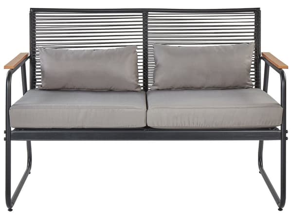 Trädgårdsuppsättning Svart Stål med Grå Dynor Loungegrupp 4-sits Uppsättning Bord Modern