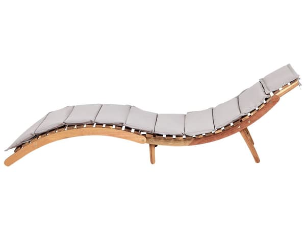 Solstol Ljust Akaciaträ Grå Dyna Lameller Hopfällbar Funktion Böjd Form Trädgård Modern Design Uteplats Balkong