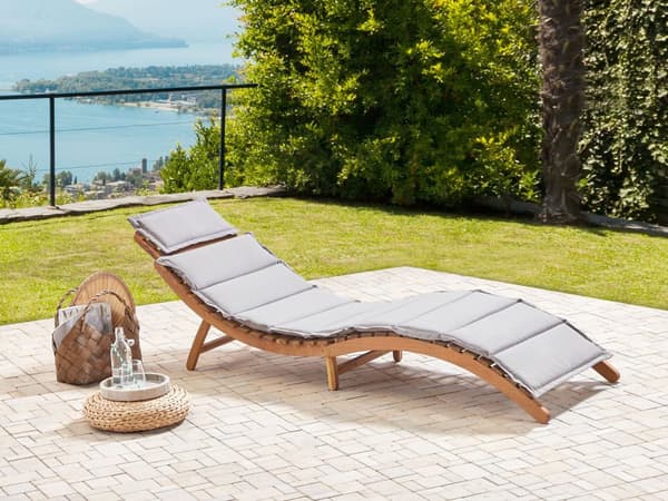 Solstol Ljust Akaciaträ Grå Dyna Lameller Hopfällbar Funktion Böjd Form Trädgård Modern Design Uteplats Balkong