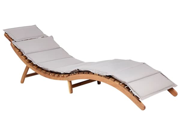 Solstol Ljust Akaciaträ Grå Dyna Lameller Hopfällbar Funktion Böjd Form Trädgård Modern Design Uteplats Balkong