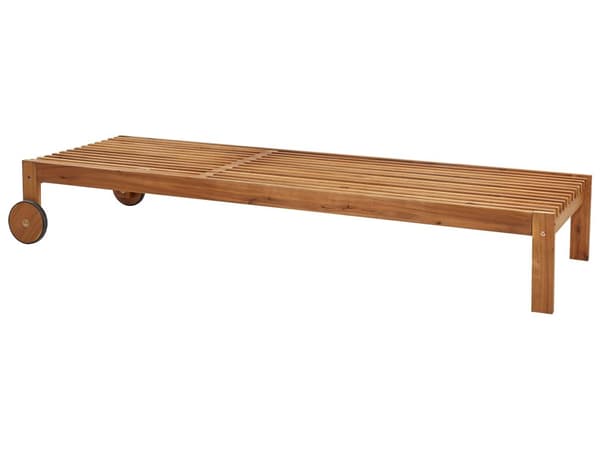 Trädgårdssolstol Ljust Akaciaträ Justerbart Ryggstöd med Inbyggda Hjul Rustik Modern Stil
