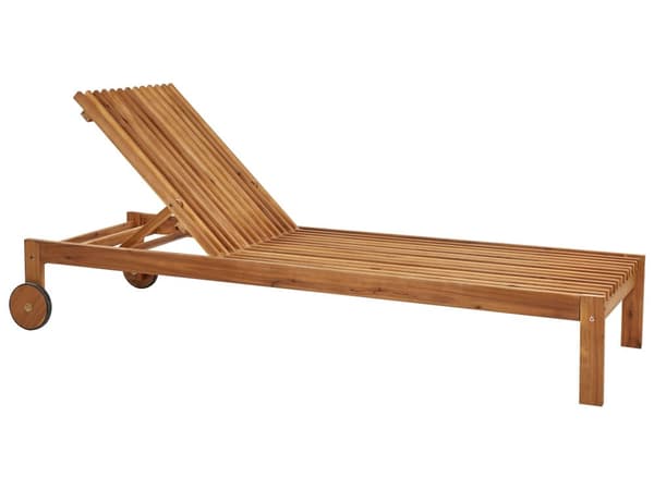 Trädgårdssolstol Ljust Akaciaträ Justerbart Ryggstöd med Inbyggda Hjul Rustik Modern Stil