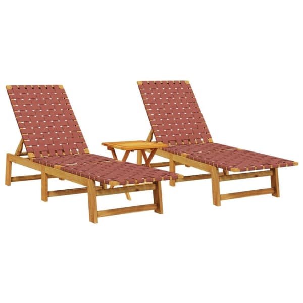 vidaXL Solsängar 2 st med bord röd massivt akaciaträ