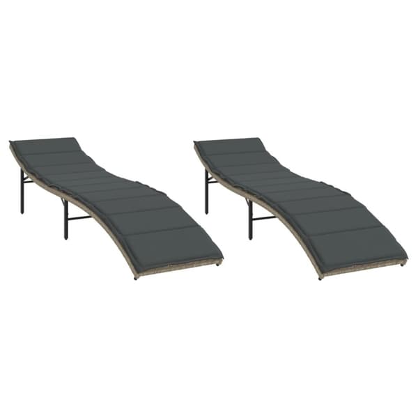 vidaXL liggestole 2 stk. med hynder polyrattan lysegrå