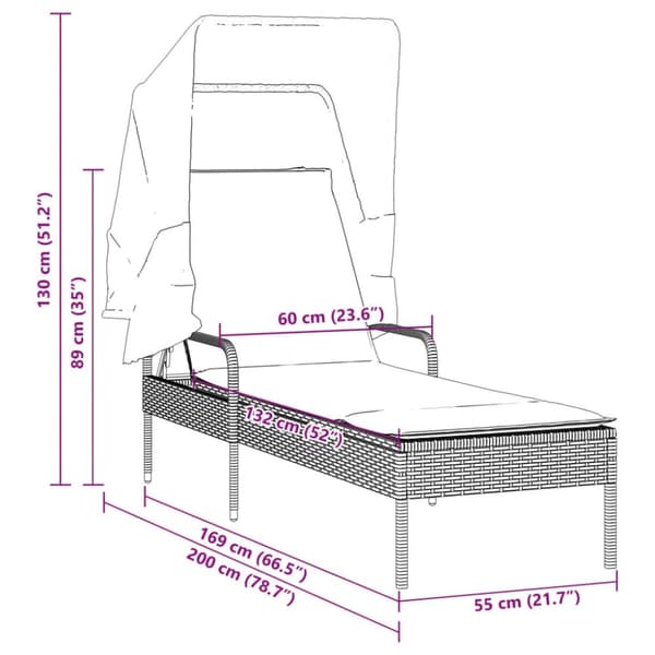 vidaXL loungesofa med baldakin polyrattan sort