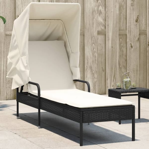 vidaXL loungesofa med baldakin polyrattan sort