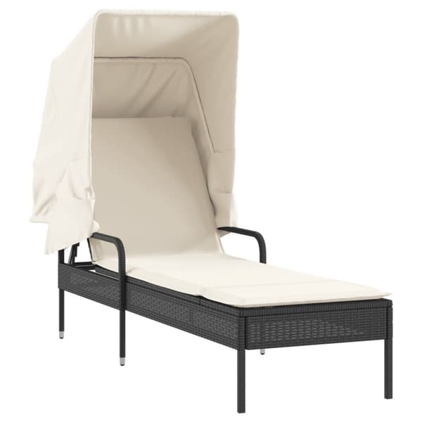 vidaXL Solsäng med tak och bord svart konstrotting