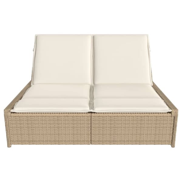 vidaXL Dubbel solsäng med dynor beige konstrotting