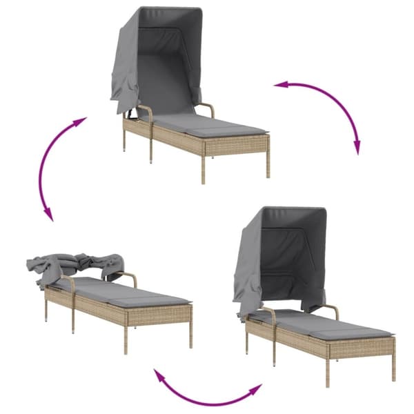 vidaXL Solsängar 2 st med tak och bord beige konstrotting