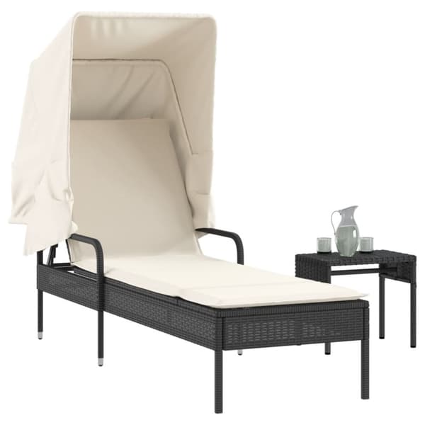 vidaXL liggestol med baldakin og bord polyrattan sort
