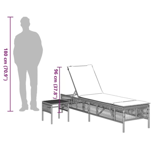 vidaXL liggestole 2 stk. med bord polyrattan grå