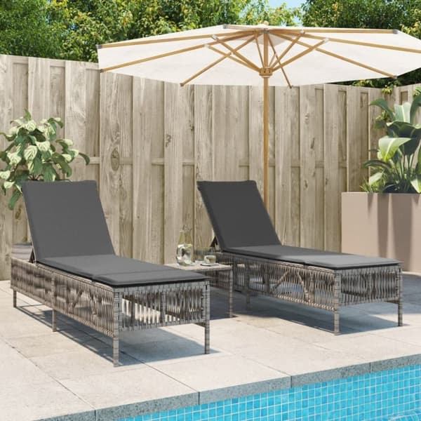 vidaXL liggestole 2 stk. med bord polyrattan grå