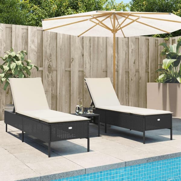 vidaXL liggestole 2 stk. med hynder polyrattan sort