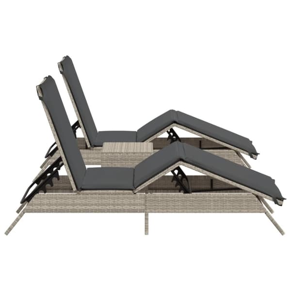 vidaXL liggestole 2 stk. med bord polyrattan lysegrå