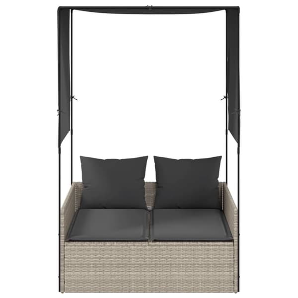 vidaXL solseng med tag og gardiner polyrattan lysegrå