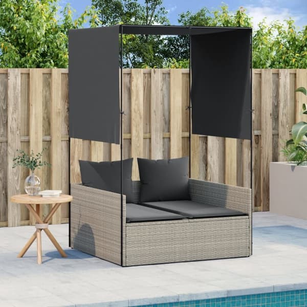vidaXL solseng med tag og gardiner polyrattan lysegrå