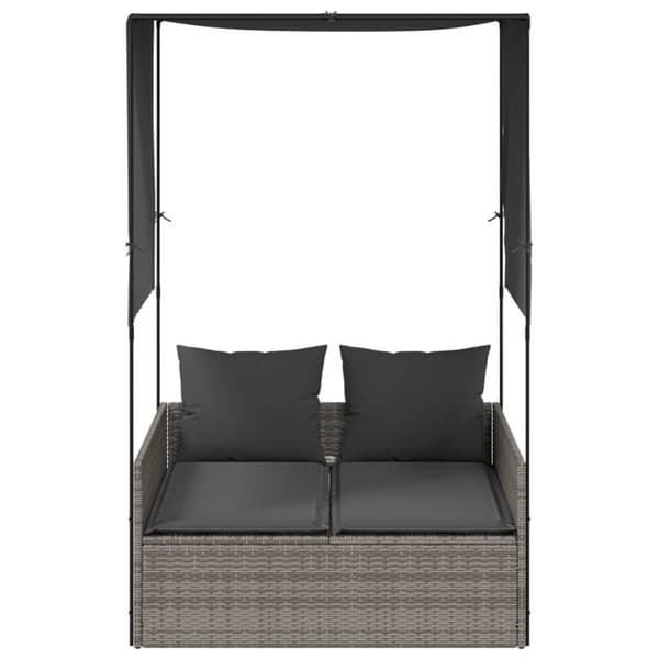 vidaXL solseng med tag og gardiner polyrattan grå
