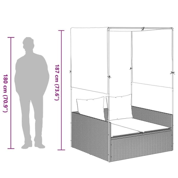 vidaXL solseng med tag og gardiner polyrattan grå
