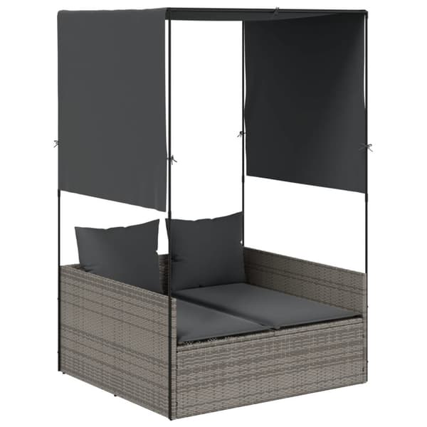 vidaXL solseng med tag og gardiner polyrattan grå