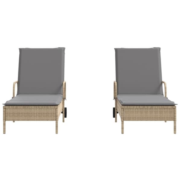 vidaXL Solsängar med dynor 2 st beige konstrotting
