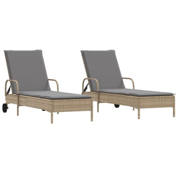 vidaXL Solsängar med dynor 2 st beige konstrotting