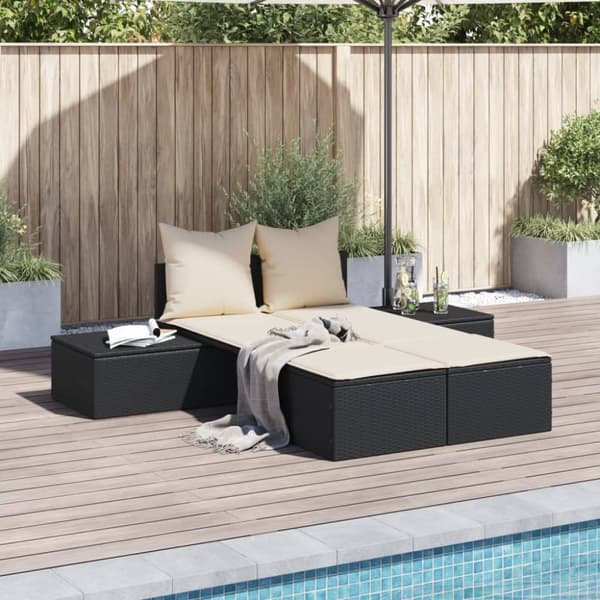 vidaXL dobbelt loungesofa med hynder polyrattan sort