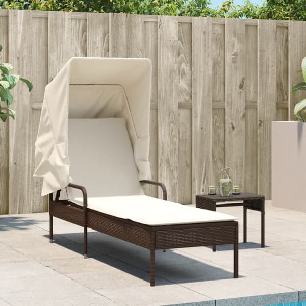 vidaXL liggestol med baldakin og bord polyrattan brun