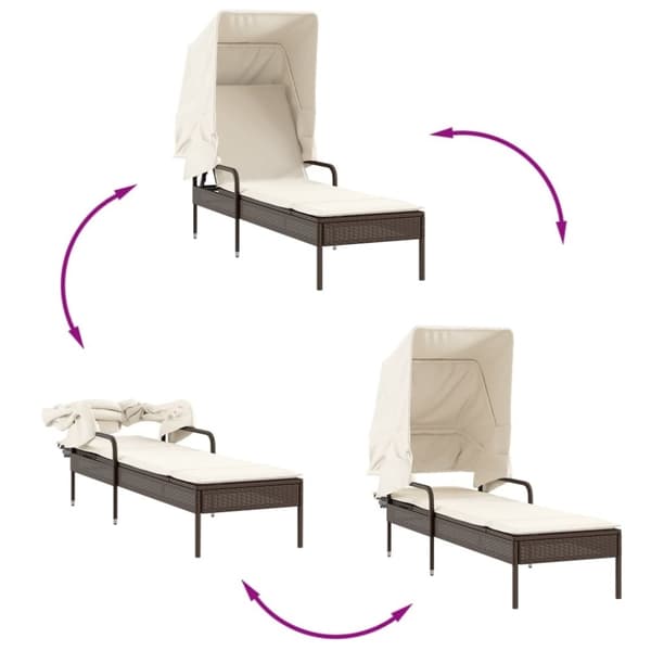 vidaXL liggestol med baldakin og bord polyrattan brun