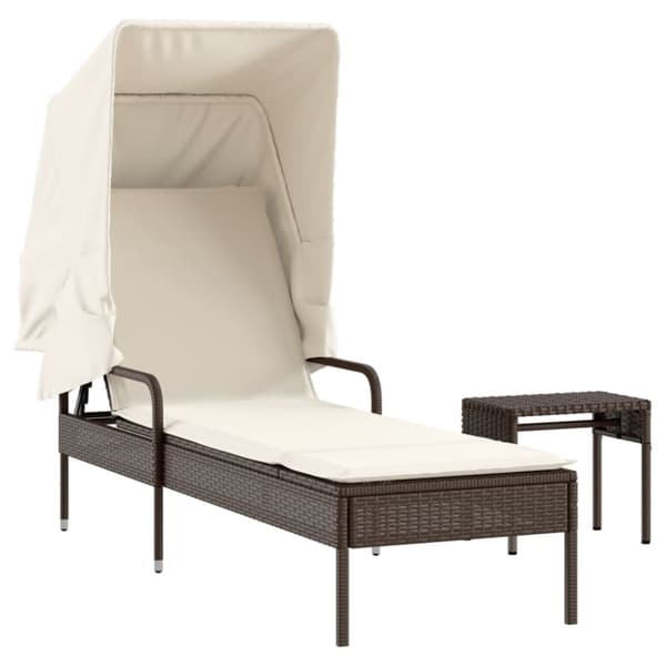 vidaXL liggestol med baldakin og bord polyrattan brun