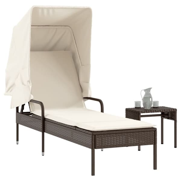 vidaXL liggestol med baldakin og bord polyrattan brun