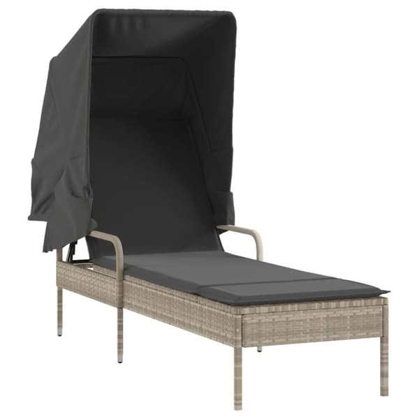 vidaXL liggestole 2 stk. med baldakiner og bord polyrattan lysegrå