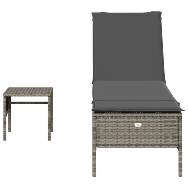 vidaXL liggestol med bord og hynde polyrattan grå