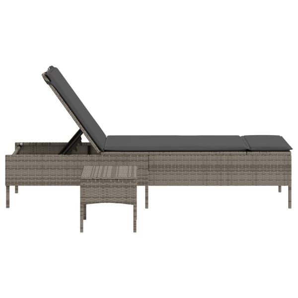 vidaXL liggestol med bord og hynde polyrattan grå
