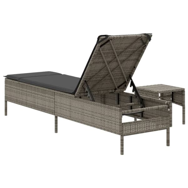 vidaXL liggestol med bord og hynde polyrattan grå