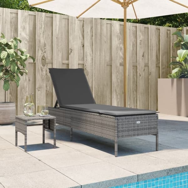 vidaXL liggestol med bord og hynde polyrattan grå