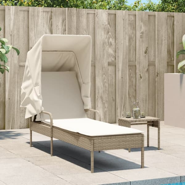 vidaXL liggestol med baldakin og bord polyrattan beige
