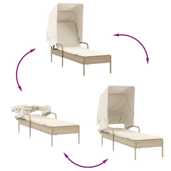 vidaXL liggestol med baldakin og bord polyrattan beige