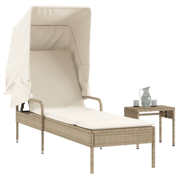 vidaXL liggestol med baldakin og bord polyrattan beige