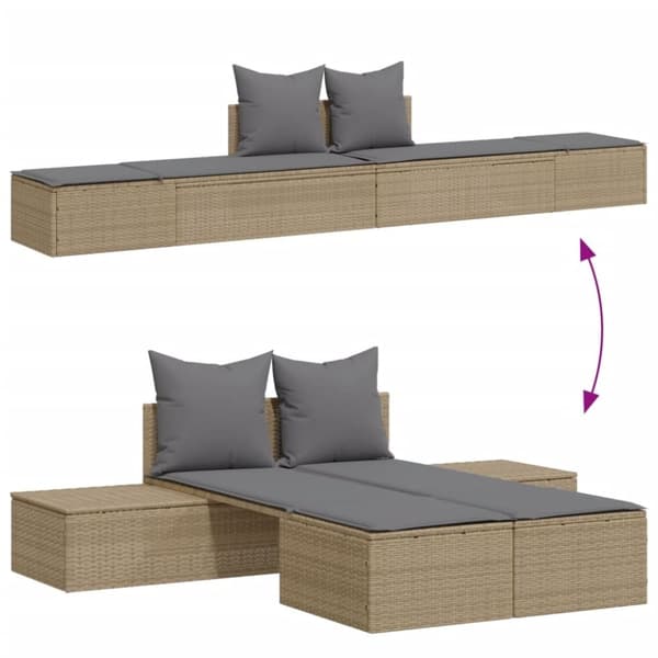 vidaXL solseng med hynder polyrattan beige