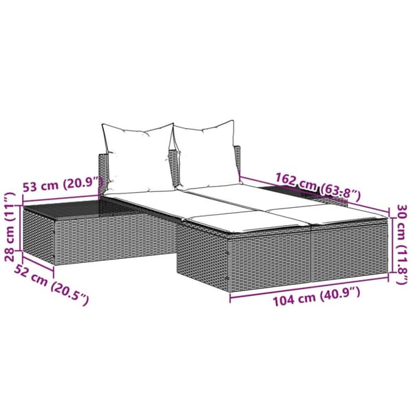 vidaXL solseng med hynder polyrattan beige