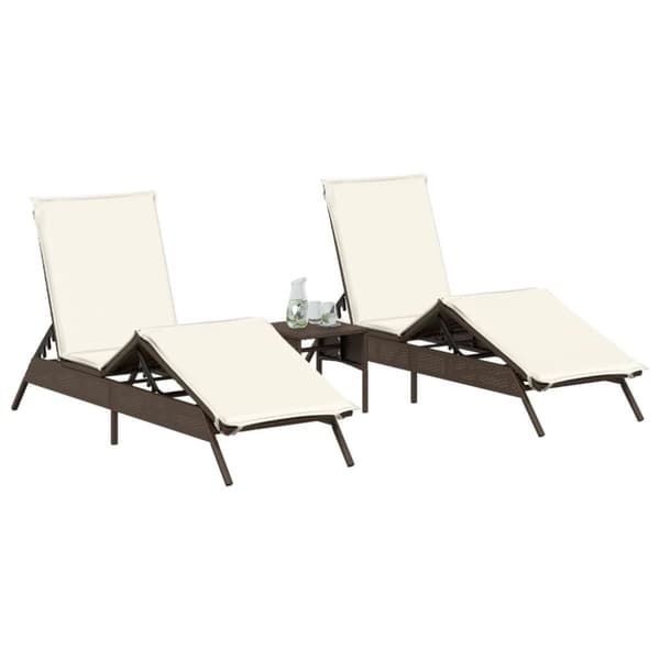 vidaXL liggestole 2 stk. med bord polyrattan brun