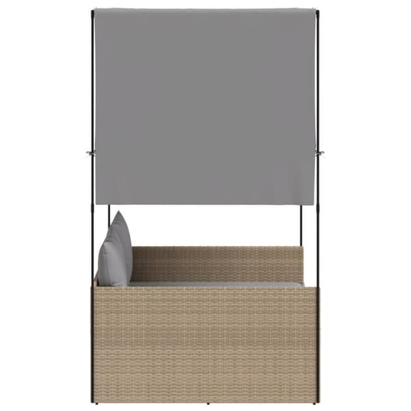 vidaXL Dubbel solsäng med tak och dynor beige konstrotting