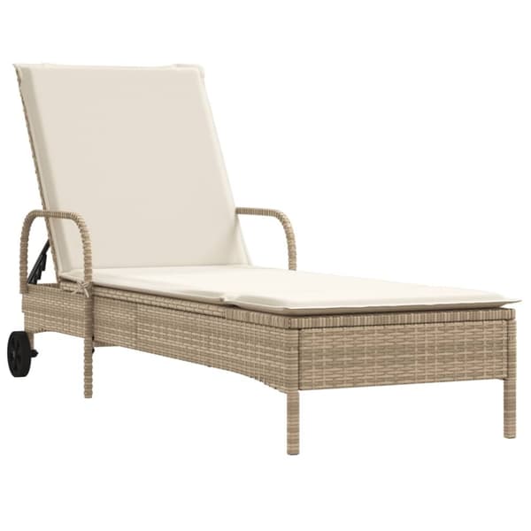 vidaXL Solsäng med hjul och dyna beige konstrotting