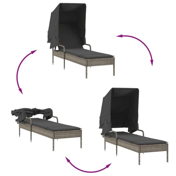 vidaXL Solsäng med tak grå konstrotting